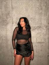 Black-Shimmer Ruched Mini-Skirt